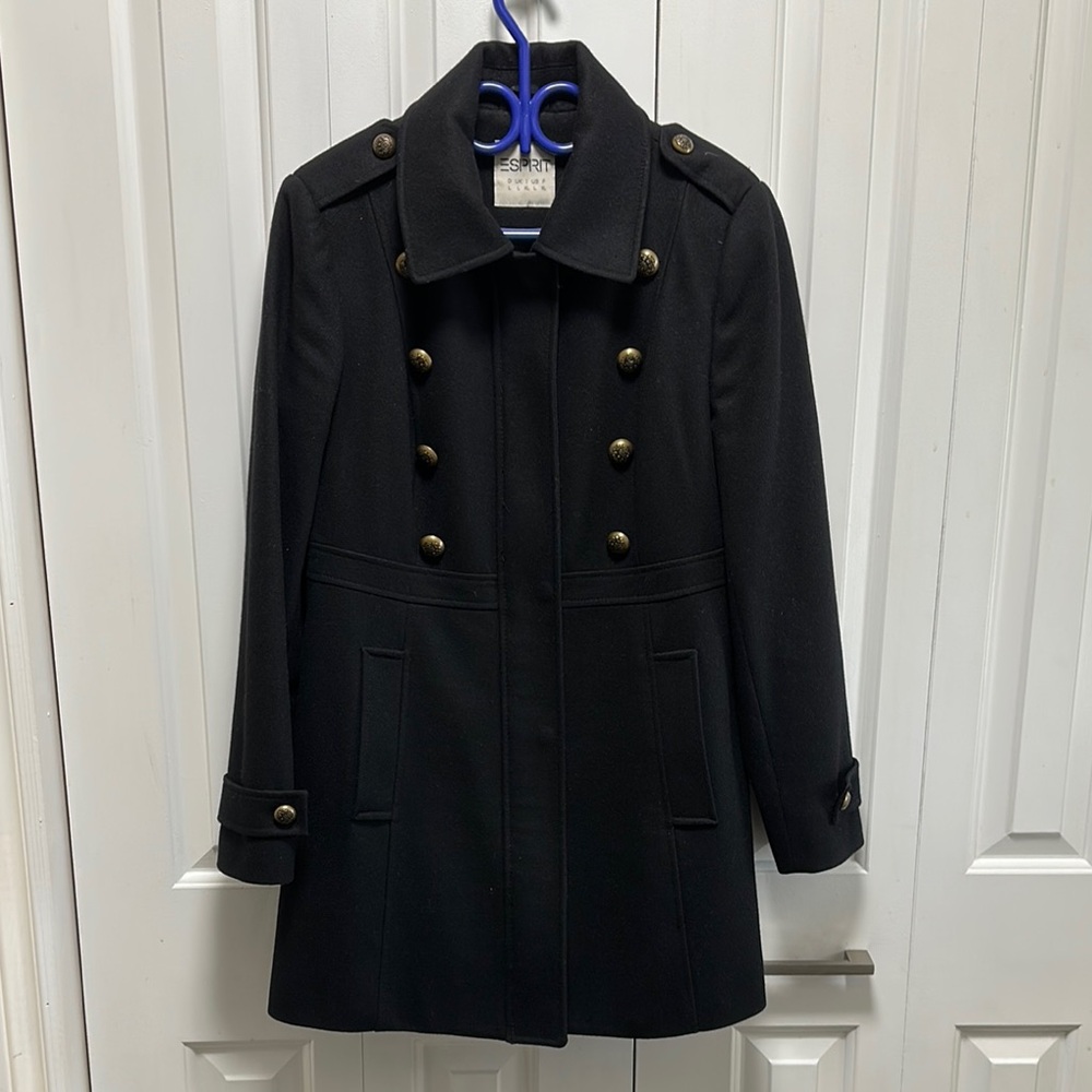 Black Double-Breasted Coat with Gold Buttons